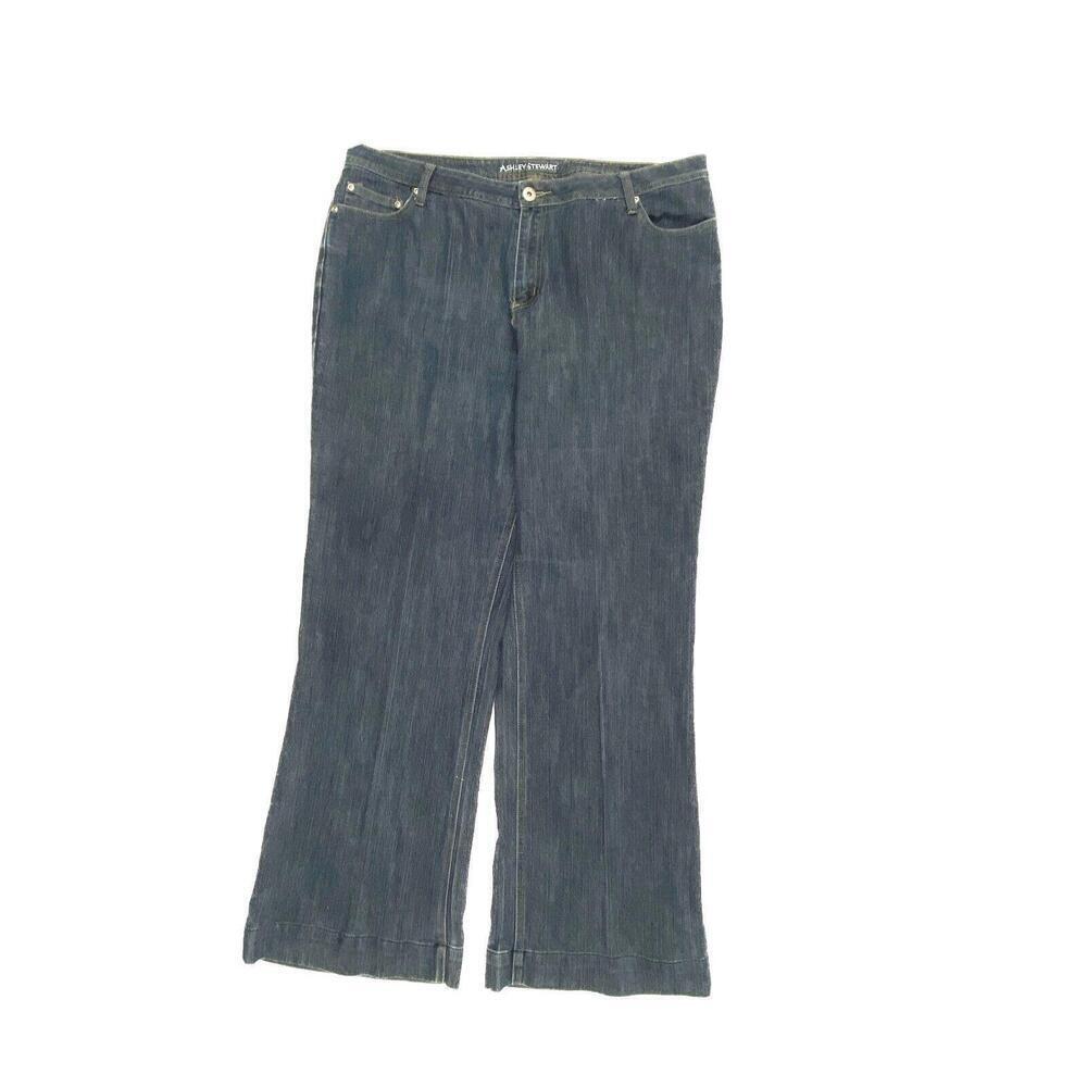 Ashley Stewart Jeans Women 20‎ Blue Wide Leg Dark Wash Denim High Rise R3753